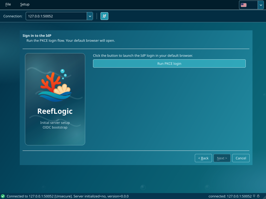 Wizard page 3: Sign in to the IdP, before clicking Run PKCE login