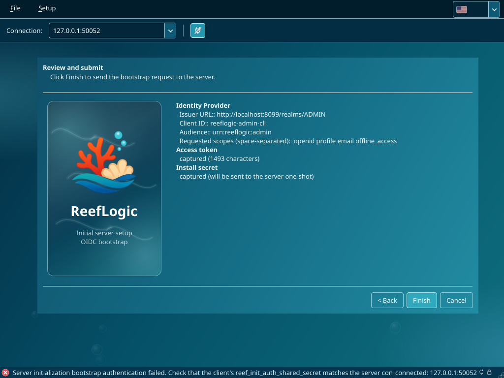 Wizard page 5: Review and submit, with the proposed Identity Provider summary