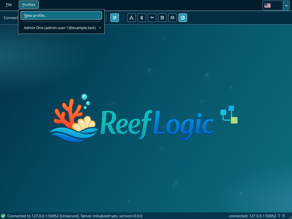 Profiles menu showing "New profile…" and one saved admin operator submenu