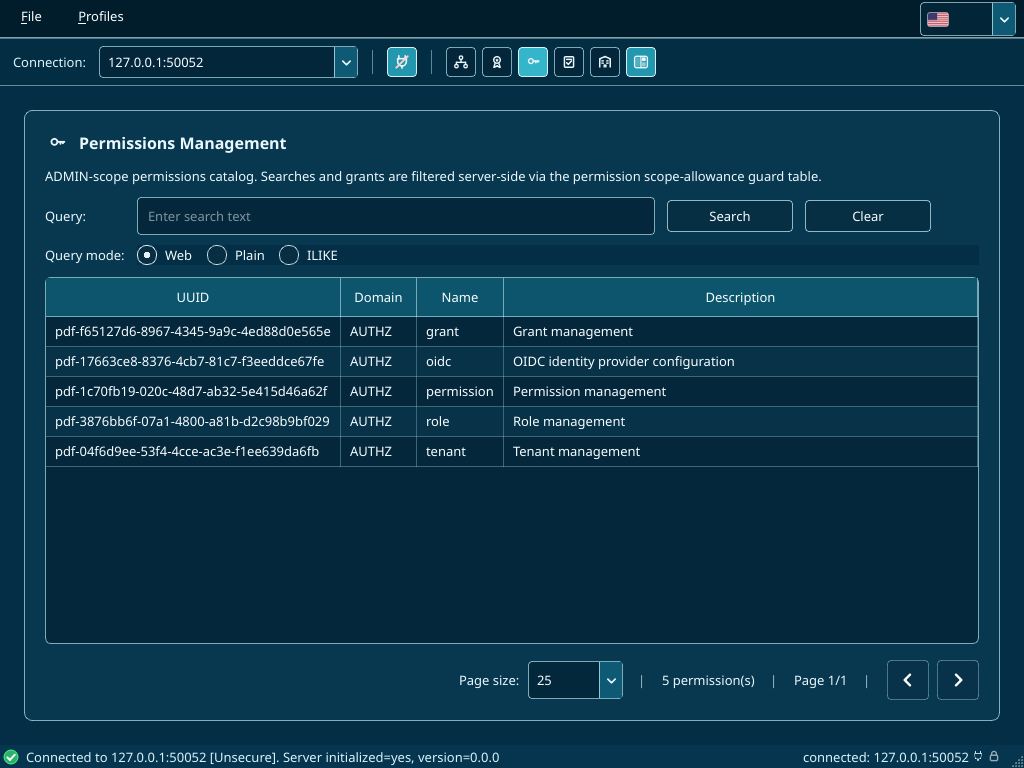 Permissions Management — read-only AUTHZ permissions catalog