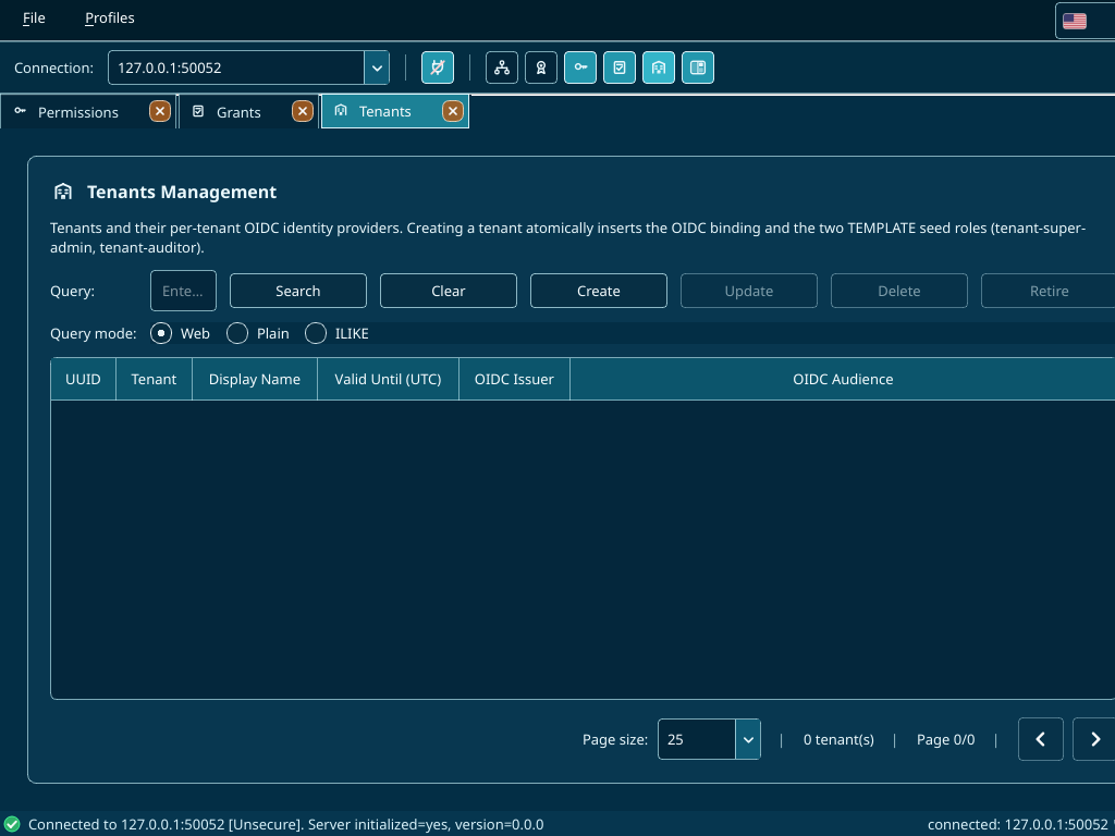 Tenants Management — empty table immediately after bootstrap